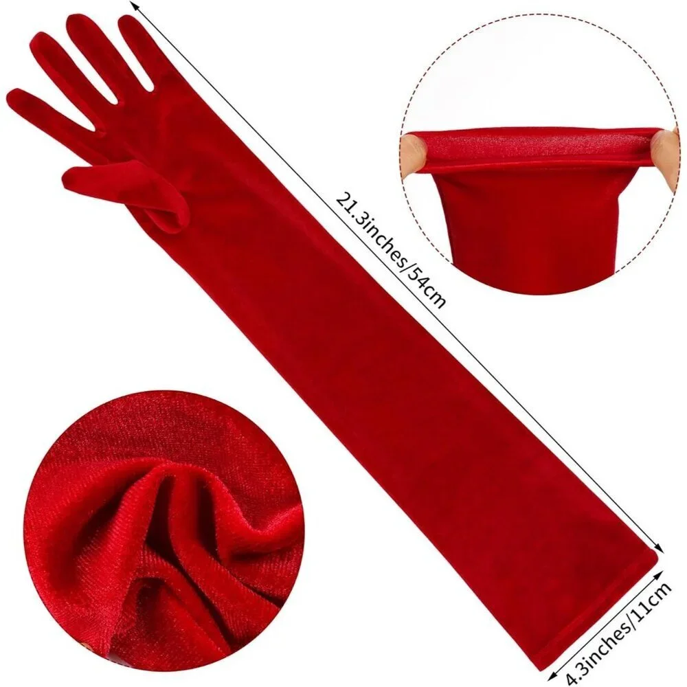 Women's Red Velvet Long Gloves Elbow Length Costume Flapper Evening Banquet